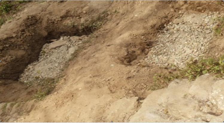 Trench dug on a dry hillside