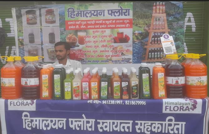 Row of juices at the stall